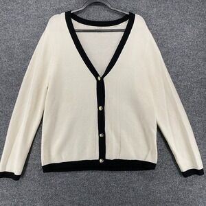 Talbots Cardigan Sweater Womens L Ivory Gold Button Up Office Academia Preppy